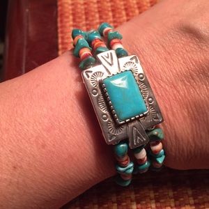 Memory wire silver southwest turquoise bracelet