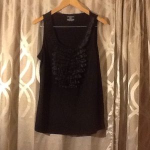 NWOT Black satin ruffle tank