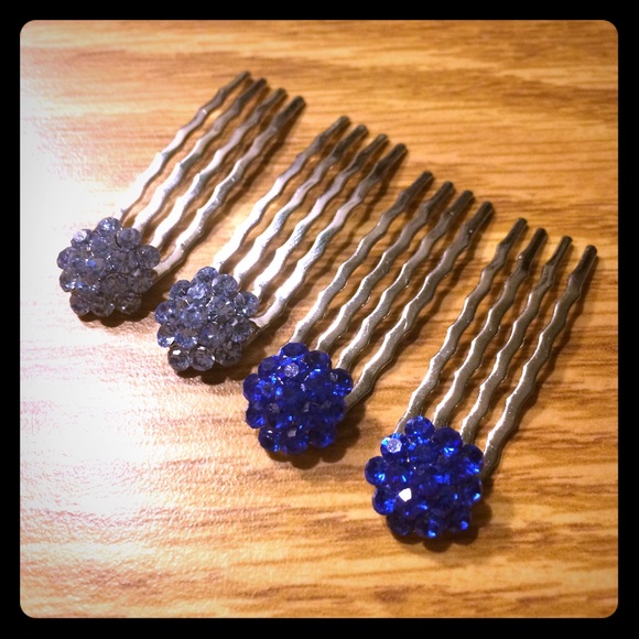 Set of Light Blue and Dark Blue Crystal Hair Pins