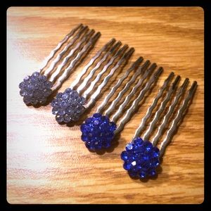 Set of Light Blue and Dark Blue Crystal Hair Pins
