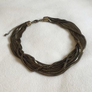 Multi Chain Link Collar Necklace in antique brass
