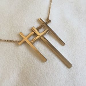 Three Cross Pendant Necklace in gold