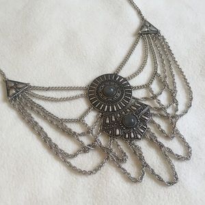 Stone Necklace with Multi Chain Links in silver