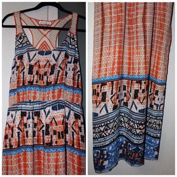Patterned orange and blue dress