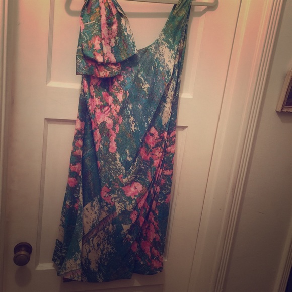 Blue and pink silk dress