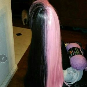 Half black half pink wig straight bangs