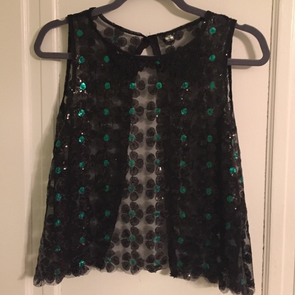 Black and blue sequin crop top