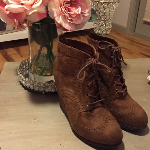 Brown Wedge Booties