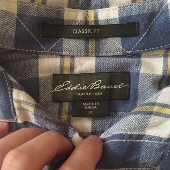 Blue and Yellow Eddie Bauer Men's Button Down - Picture 2 of 2