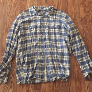 Blue and Yellow Eddie Bauer Men's Button Down