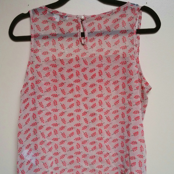 Burnt Orange Sheer Leaf Print Top w Lace - Picture 3 of 3