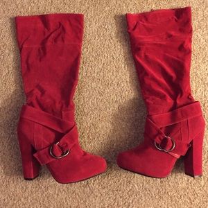 Red Suede Knee High Boots