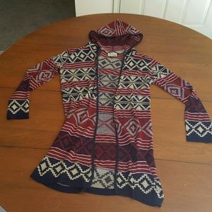 Long Aztec Hooded Cardigan Sweater