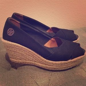 Tory Burch Black Canvas Wedges size 7B