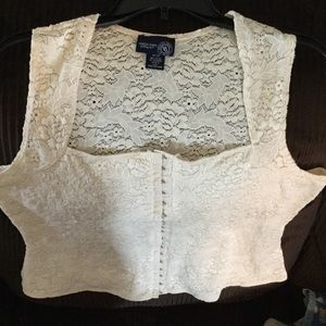 Cream Hook Front Tank in Lace
