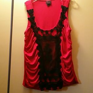 Pretty red dress top with black lace overlay