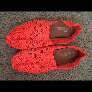 Neon coral Crochet Toms, 8.5