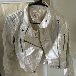 ***SOLD***Gold metallic faux leather jacket.