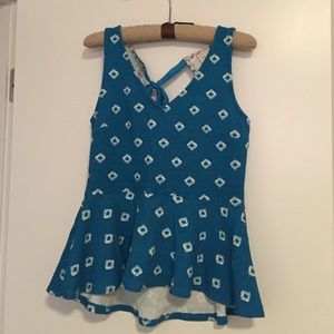 Anthropologie teal patterned peplum top