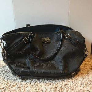 Coach XL Ashley Black Sateen Signature Satchel
