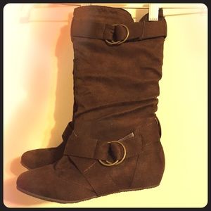 Brown suede tall boots