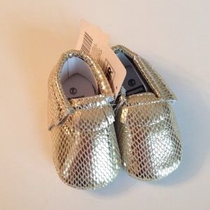 Gold foil baby girl fabric Mocs