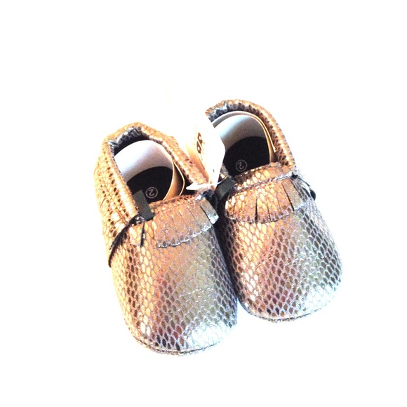 Platinum foil baby girl fabric Mocs