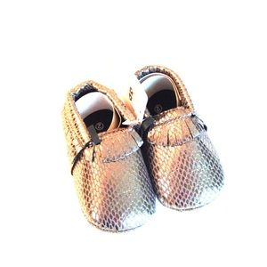 Platinum foil baby girl fabric Mocs