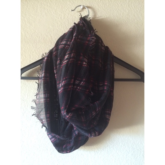 Red, Black, and White Plaid Infinity Scarf