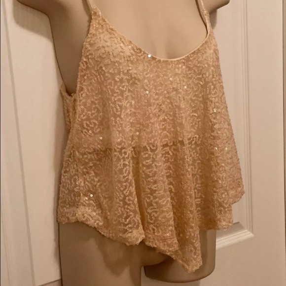 NWT Sequin beige crop top size s