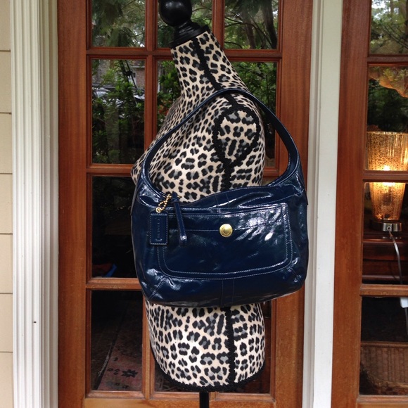 Coach Ergo Navy Blue Patent Leather Medium Hobo
