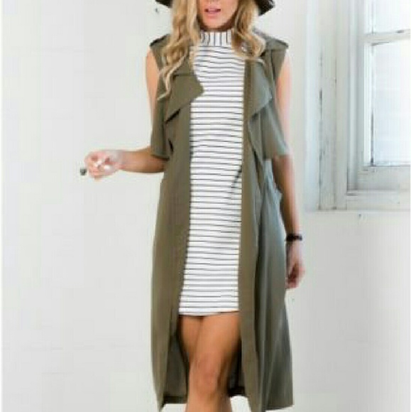 Final price-Army green duster sleeveless vest