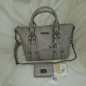 Michael Kors Leigh Satchel and Jet Set Slim Wallet