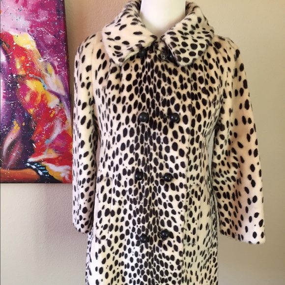 Vintage leopard animal print faux fur coat Sz 6/8