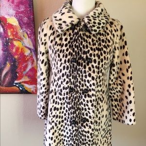 Vintage leopard animal print faux fur coat Sz 6/8