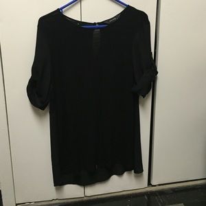 Black Half Jersey Half Chiffon Blouse