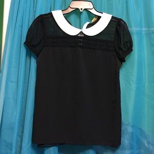 Sheer back Peter Pan collar shirt