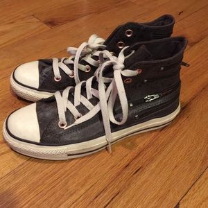 Brown leather Converse Hi( details-zippers)