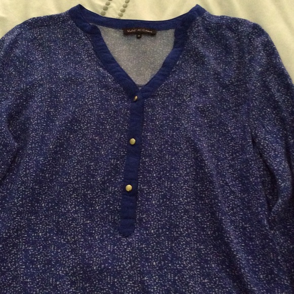 Gold buttoned, blue print blouse
