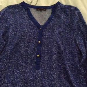 Gold buttoned, blue print blouse