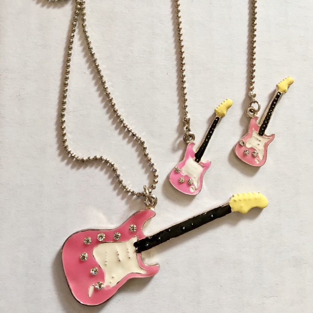 Pink Guitar necklace & earring set ⭐️rock n roll