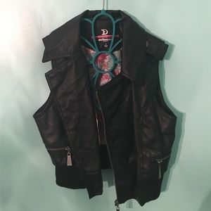 Black leather sleeveless jacket