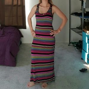Technicolor Striped Maxi Dress