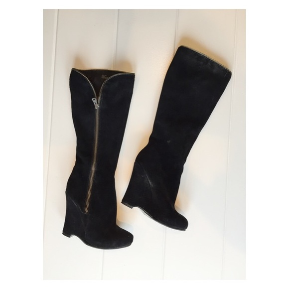 Black suede heeled booties