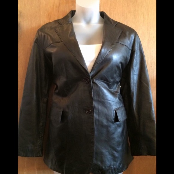 Excelled black genuine leather coat XL