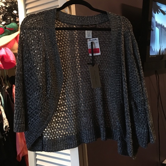 Black and silver metallic knit shrug