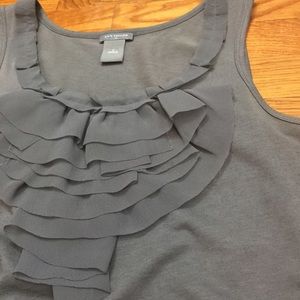 Ann Taylor Loft Grey Ruffle Tank