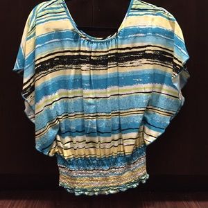 Blue yellow and white blouse