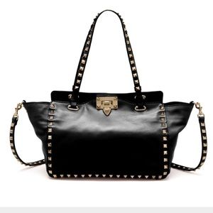 Authentic Valentino Black Rockstud Small Tote Bag