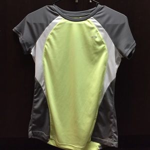 Neon yellow, grey and white workout shirt
